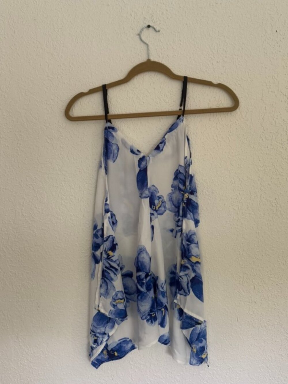 Ces Femme Blue Floral Swing Cami Tank Top White Size Small Made in USA